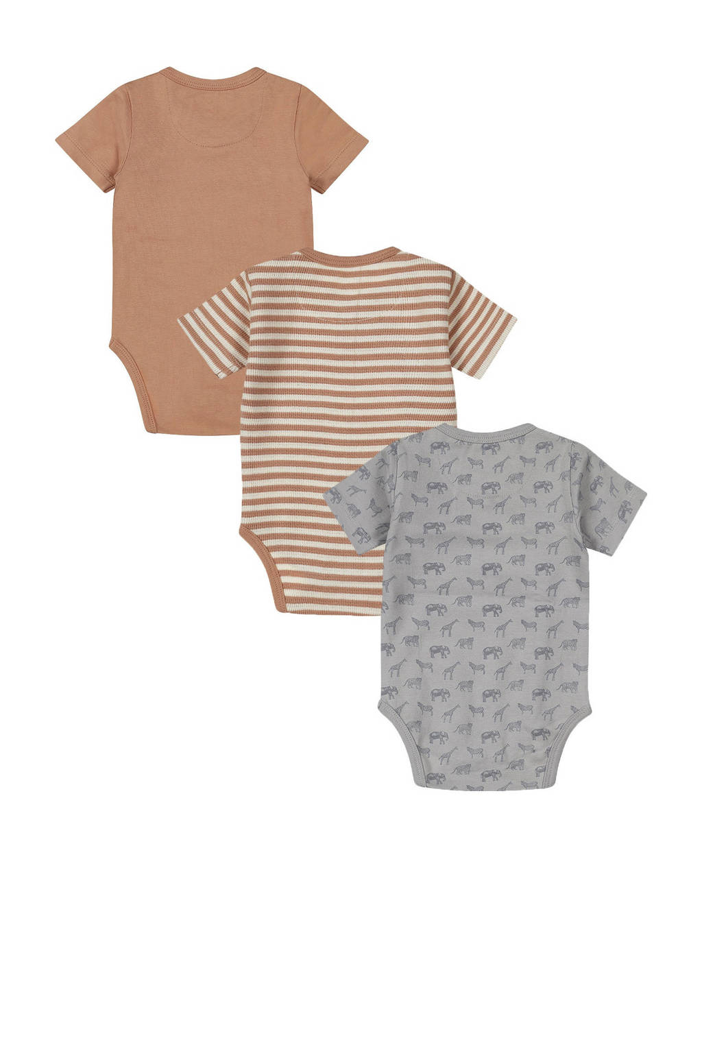 Dirkje romper - set van 3 bruin/grijs/wit