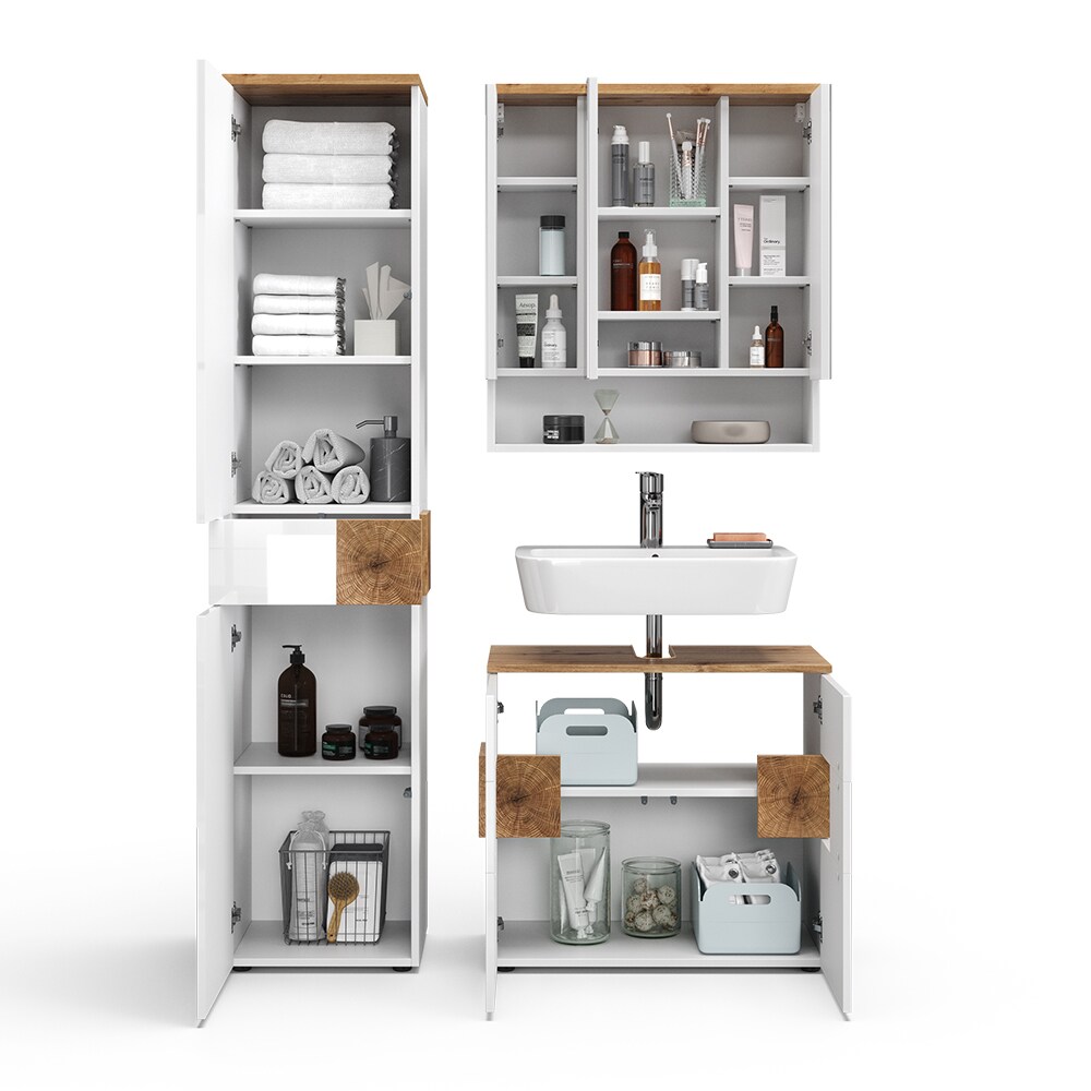 Vicco Badmöbel-Set Badezimmer-Möbel Bad-Schrank Eden Weiß Artisan modern Badezimmerschrank Waschbeckenunterschrank Spiegelschrank Hochschrank Schranktür Schrankfach