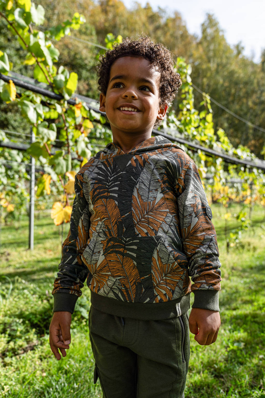 Koko Noko hoodie met all over print donkergrijs/oranje/lichtgrijs