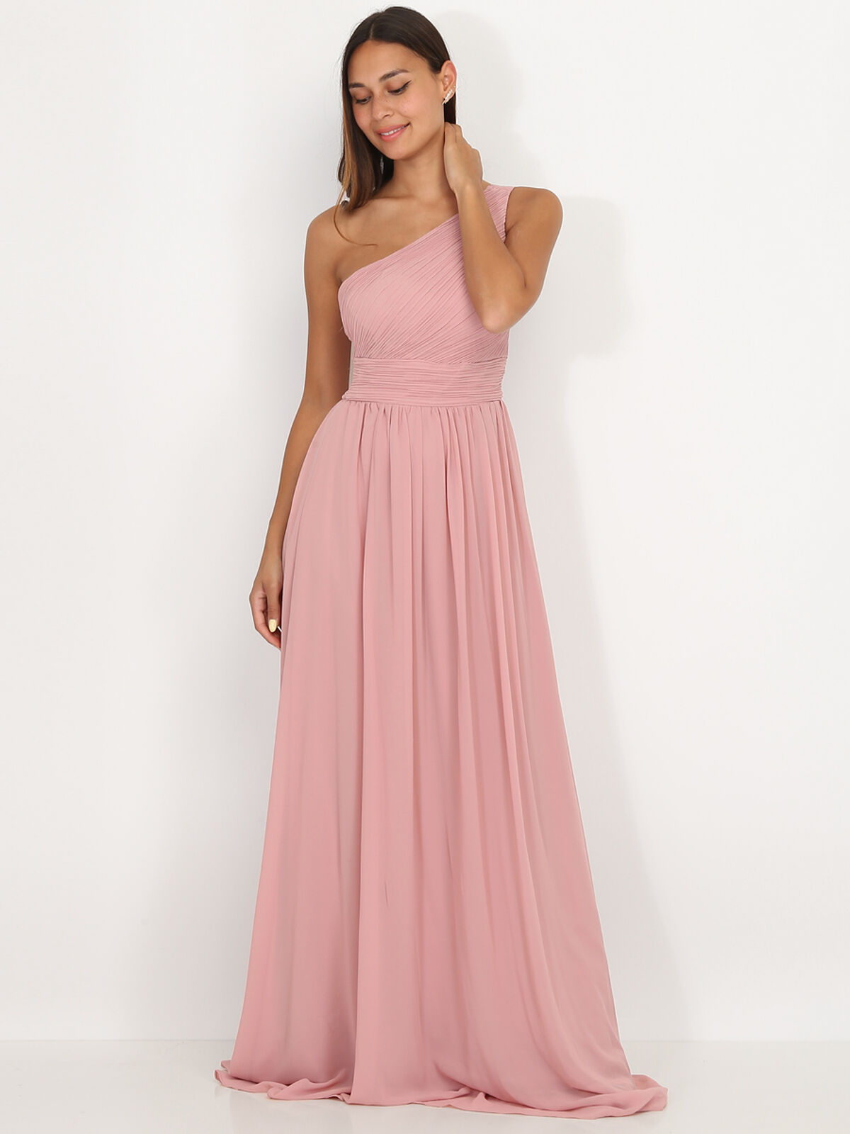 Robe longue drapée one shoulder- Vieux rose