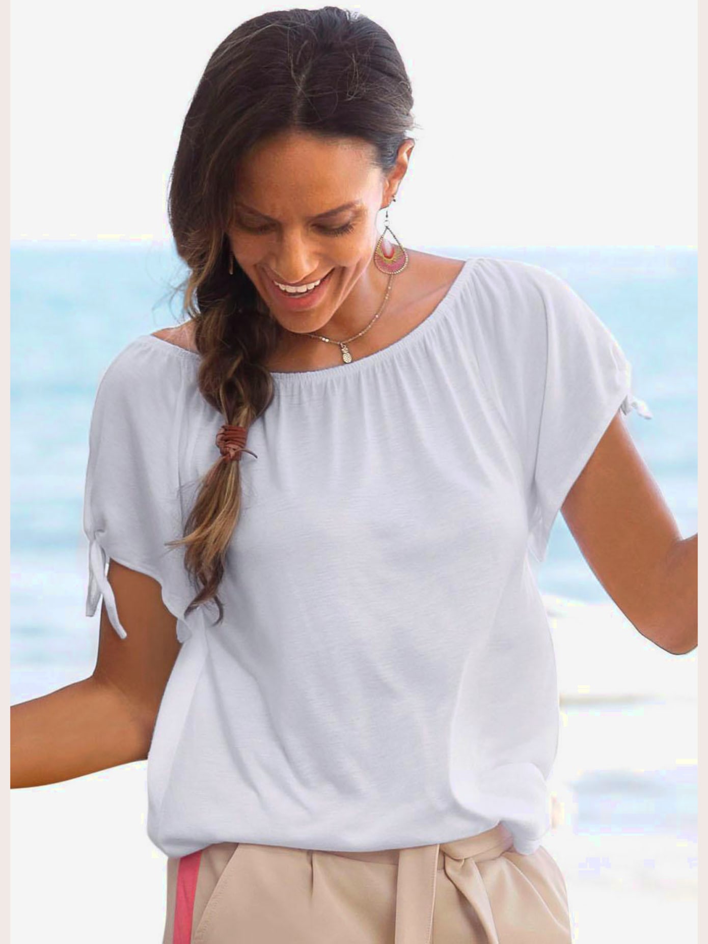 T-shirt encolure arrondie élastiquée