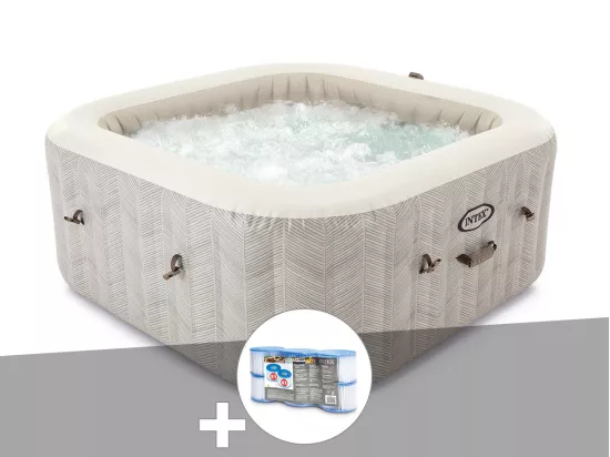 Kit spa gonflable Intex PureSpa Chevron carré Bulles 6 places + 6 filtres