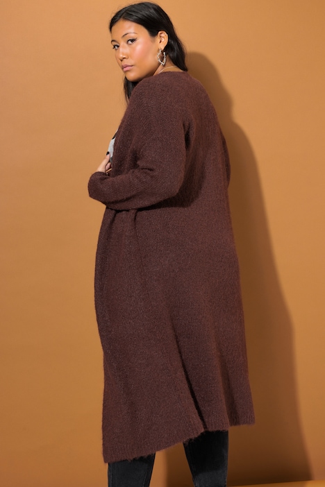 Long-Strickjacke, oversized, offene Form, Langarm
