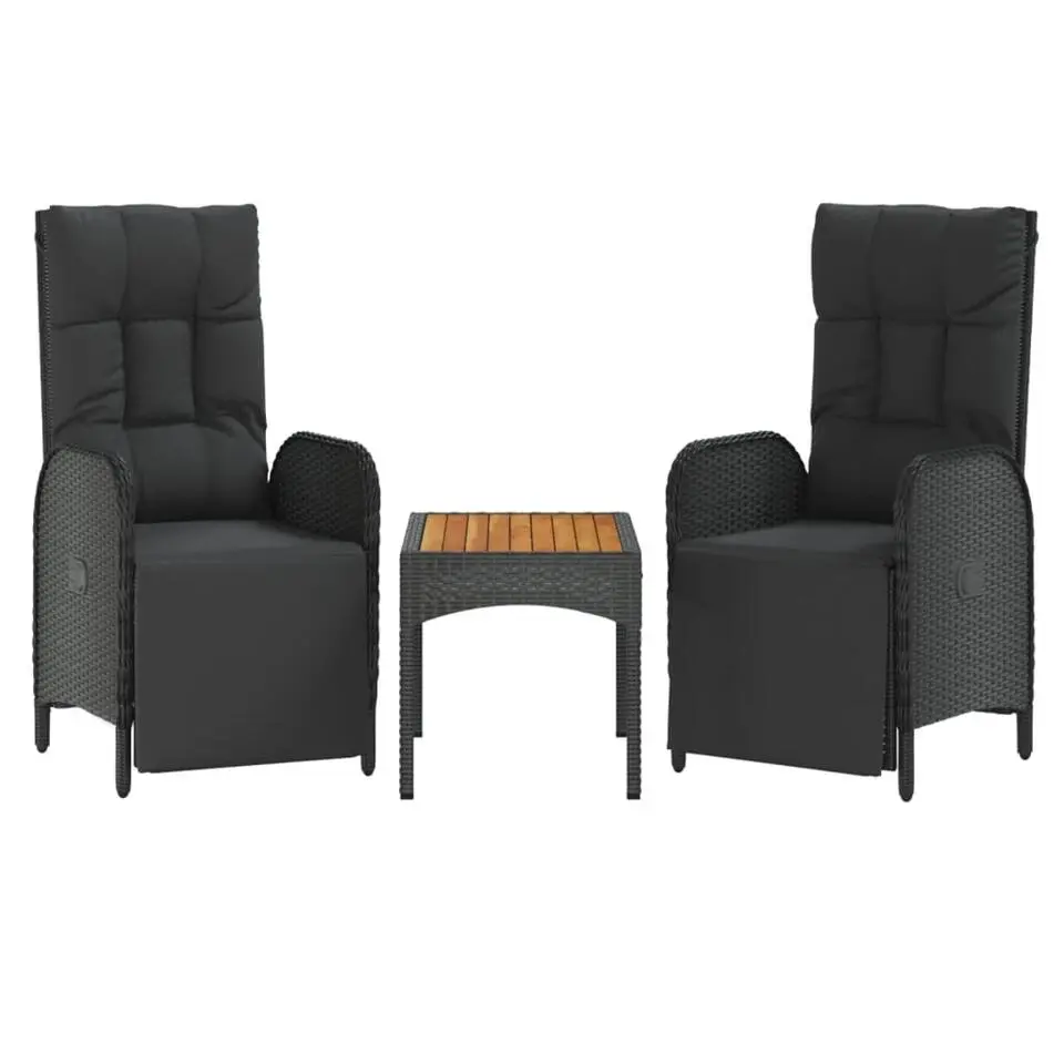 vidaXL - Verstelbare tuinstoelen - Tafel - Zwart - Poly rattan - 3 stuks