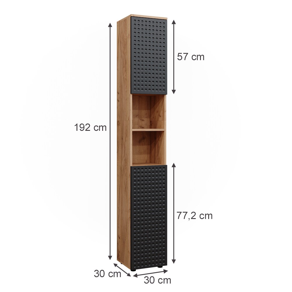 Vicco Hochschrank Irma Eiche Anthrazit 30 x 192 cm Badezimmer