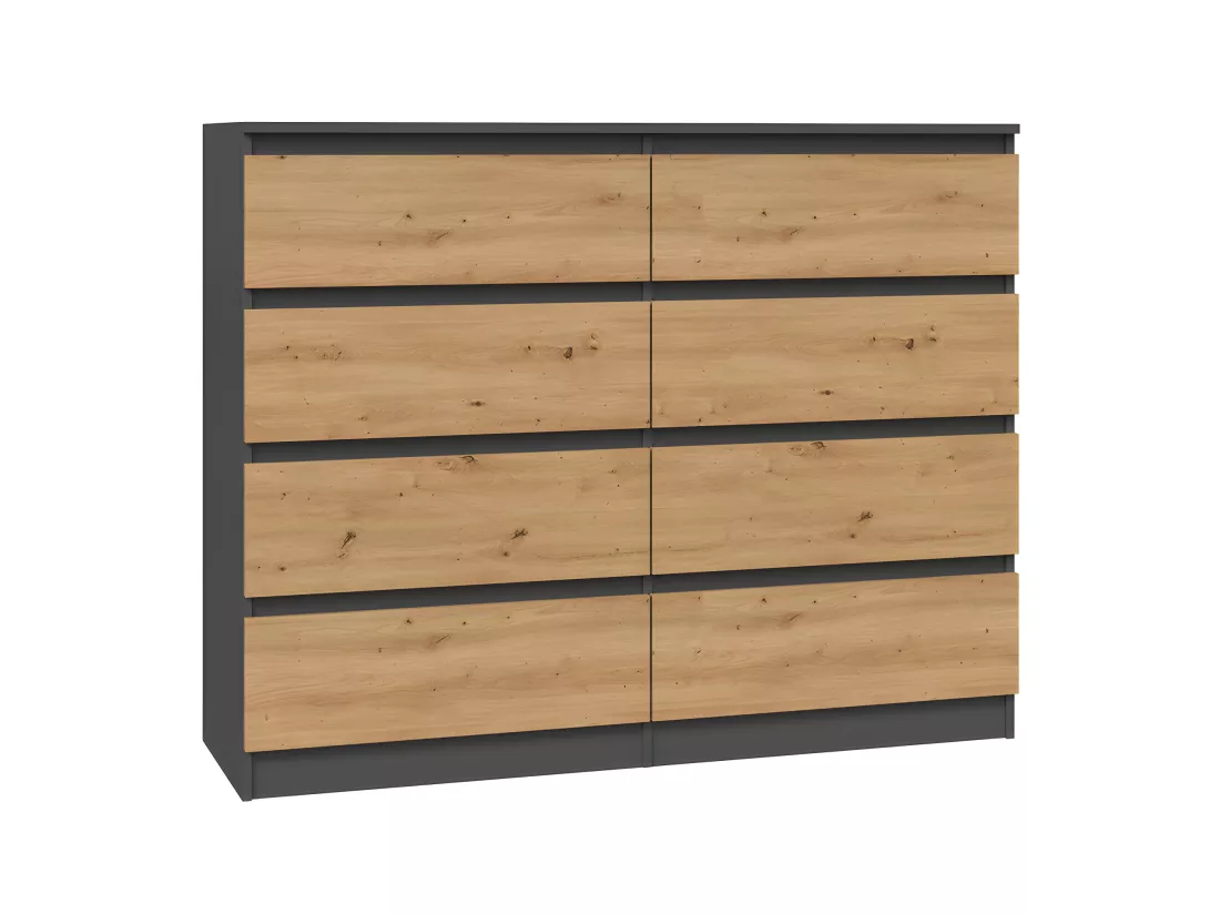 MILAN - Commode de chambre 8 tiroirs - 40x120x97cm - Style moderne - Meuble de rangement
