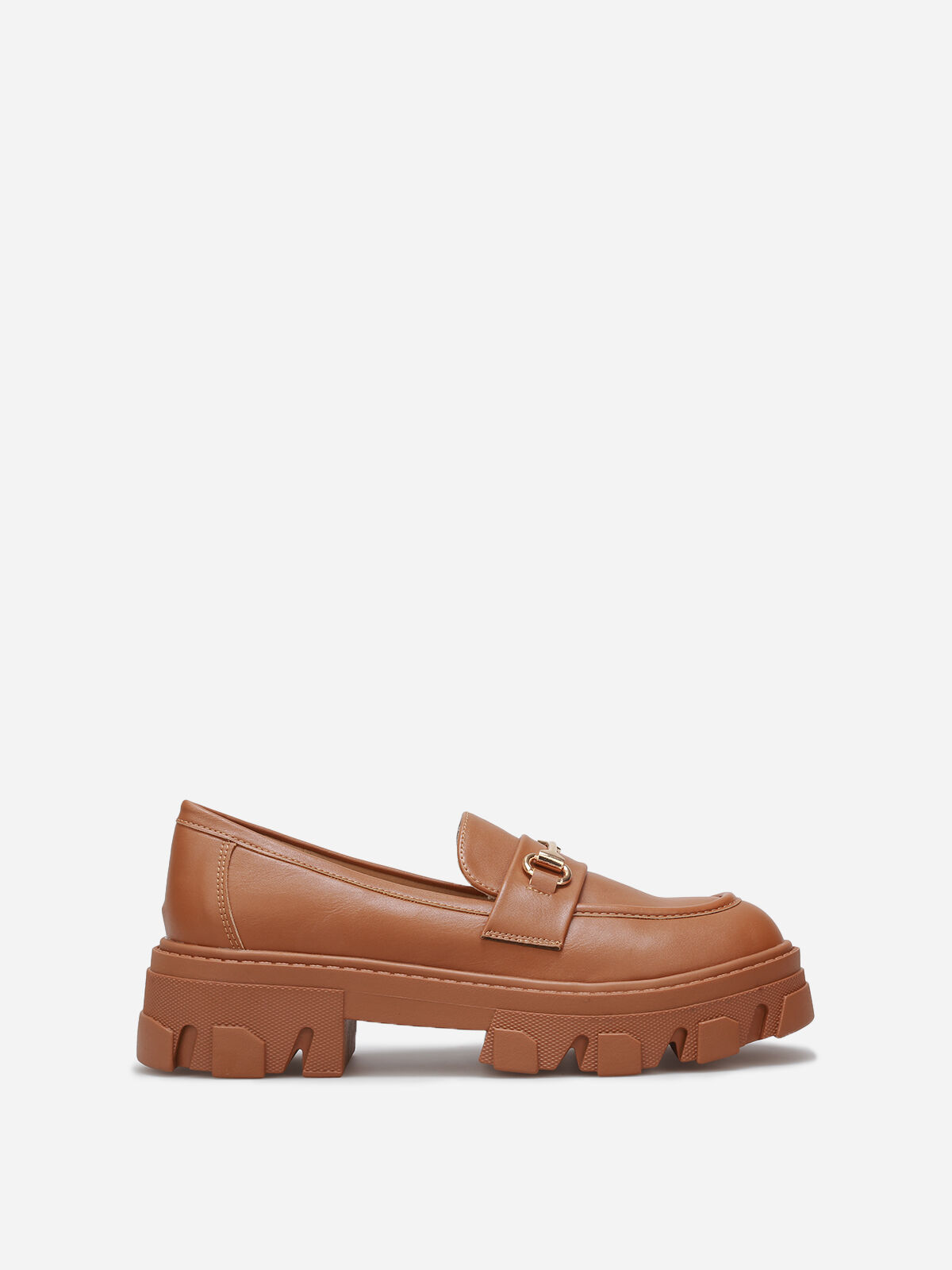 Mocassins crantés à détail métallique- Marron clair