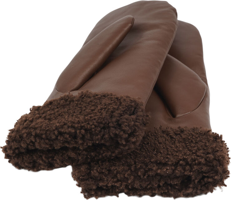 Lovelies MATERA - FEMININE LEATHER MITTENS W/ CURLY SHEARLING Dark brown