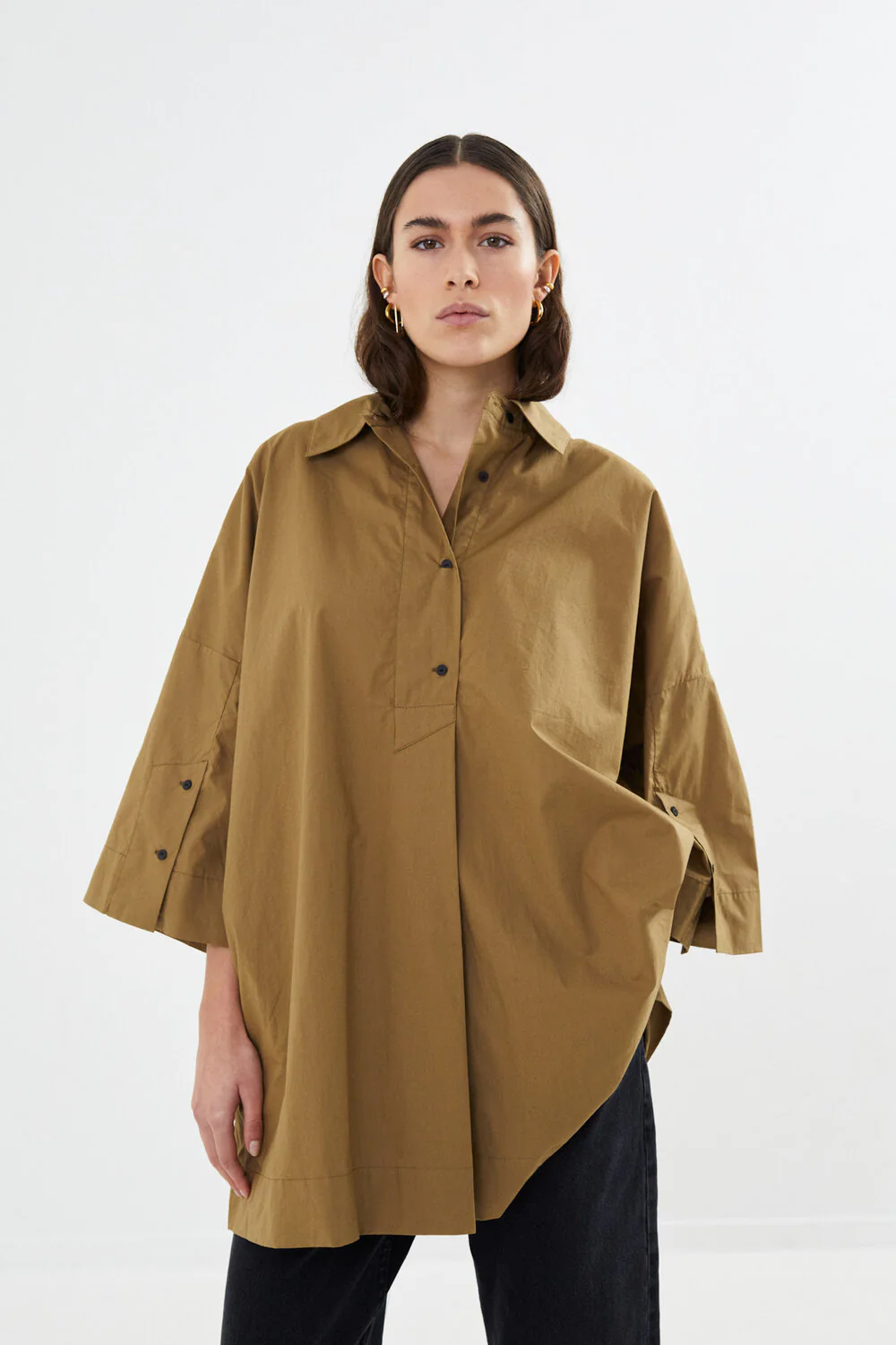 Rabens Saloner  Lula Poplin tunic kjole - Old moss