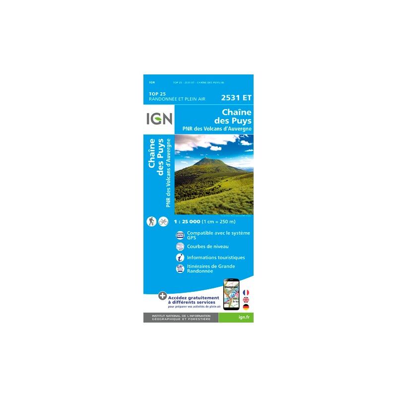Chaîne Des Puys / Pnr Des Volcans D'Auvergne - Carte topographique