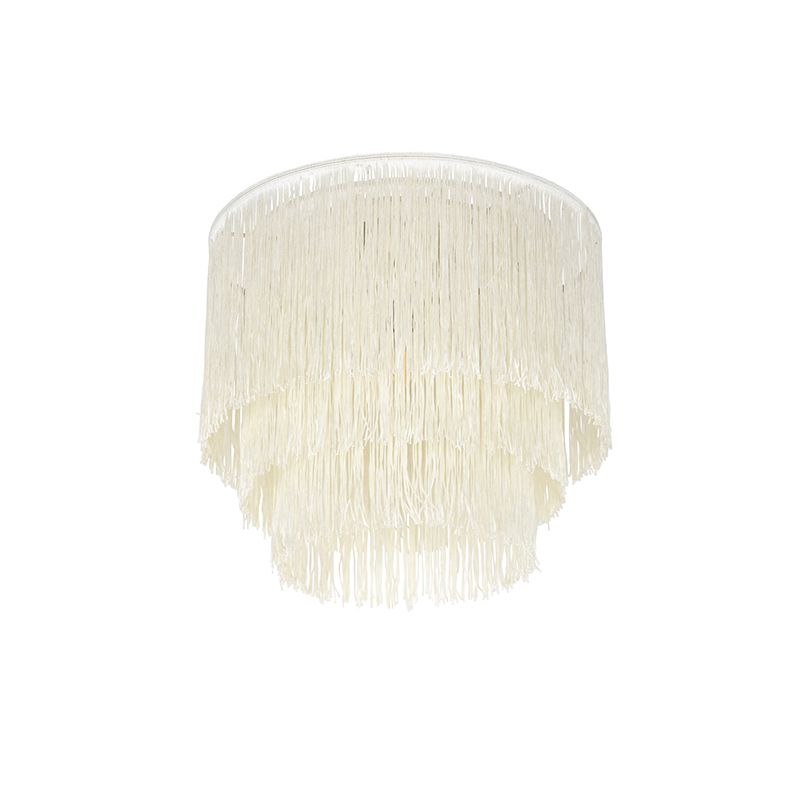 Oosterse plafondlamp goud crème kap met franjes - Franxa