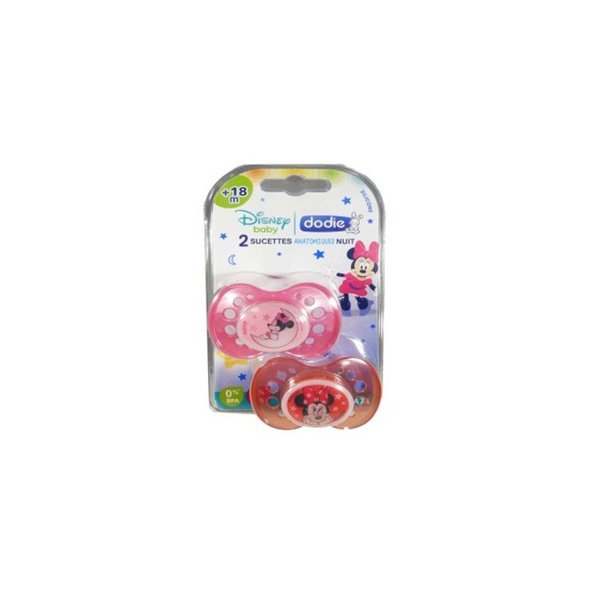 Lot de 2 sucettes anatomiques en silicone +18m Minnie Disney - Ecru