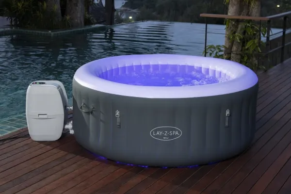 Bestway 60009, 669 L, 4 person(er), Rund, Boble/Jet massage, Acrylonitrilbutadienstyren, PVC, Grå, Hvid