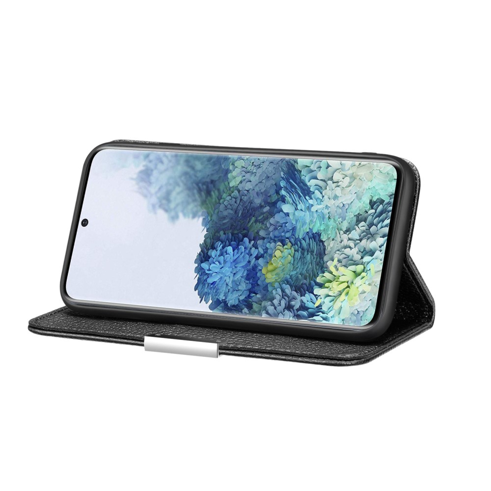 Samsung Galaxy S21 FE 5G Leder Tasche Flip Cover Litchi Look - Schwarz