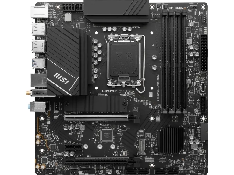 MSI PRO B760M-A WIFI DDR4 - Bundkort - micro ATX - LGA1700 sokkel - B760 Chipset - USB 3.2 Gen 2, USB 3.2 Gen 1, USB-C 3.2 Gen 1 - 2.5 Gigabit LAN, Wi-Fi 6E, Bluetooth - onboard grafik (CPU påkrævet) - HD Audio (8-kanaler)