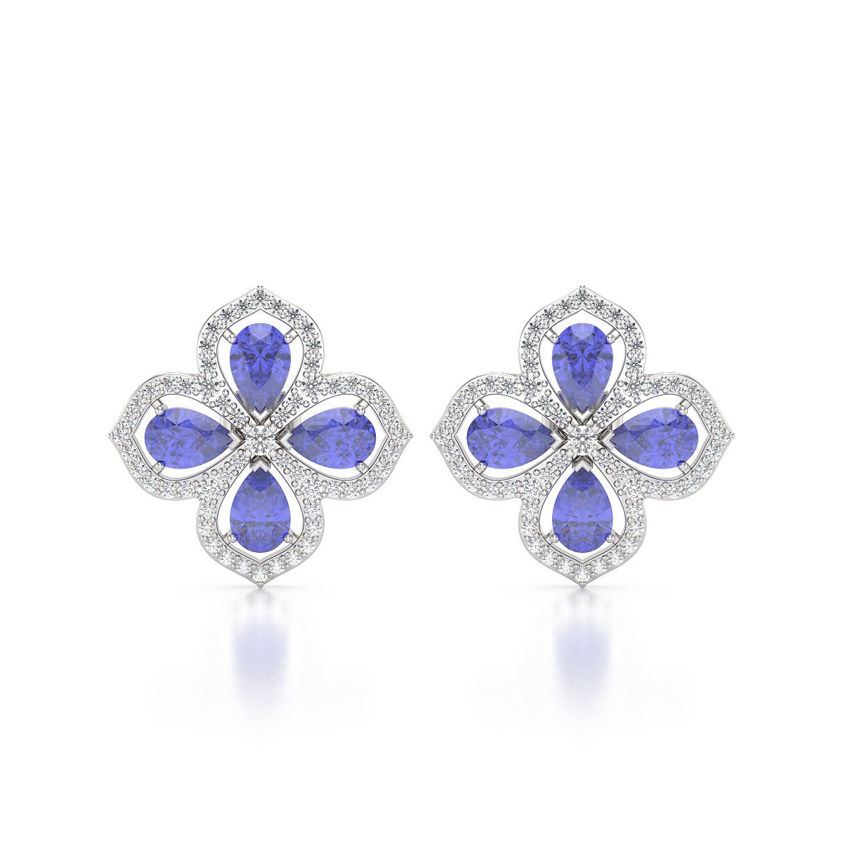 Boucles d'oreilles ADEN Or 585 Blanc Tanzanite et Diamant 3.55grs
