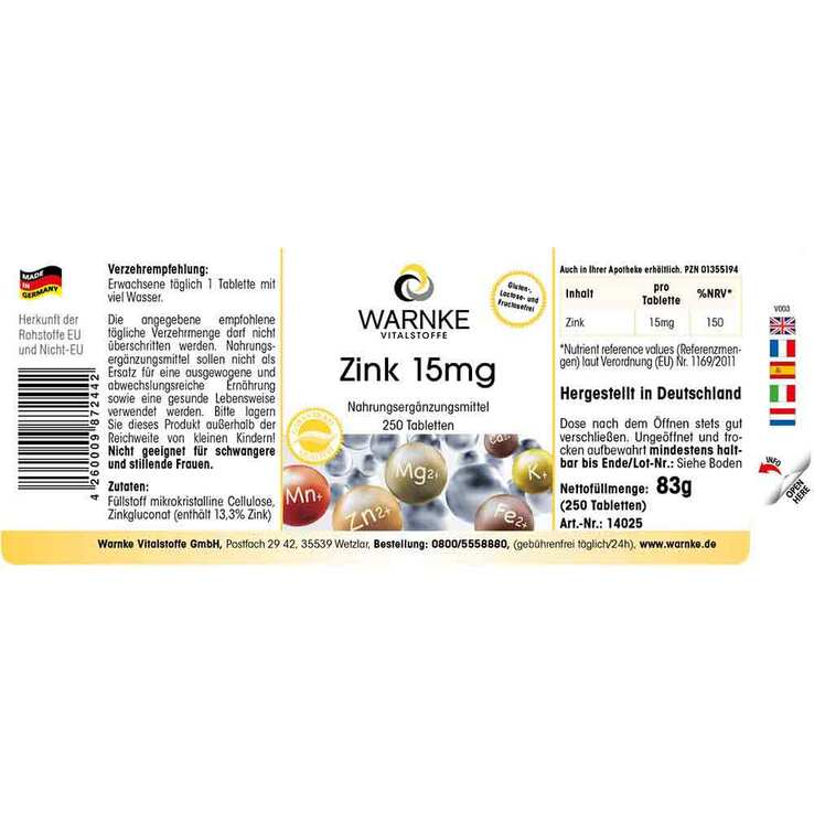 Zink 15 mg Tabletten, 250 St