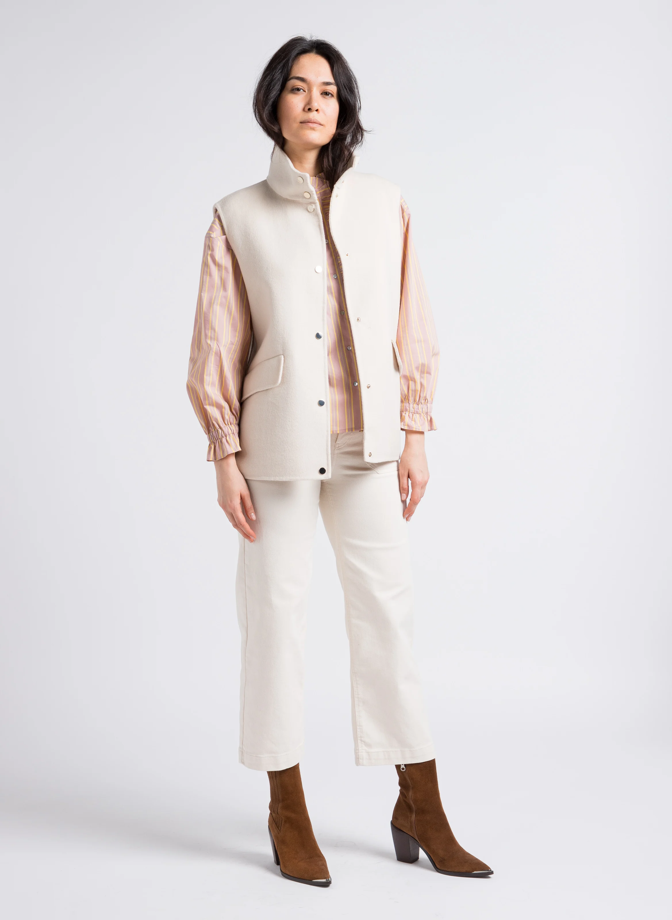 SELYNA - Jean droit taille haute en coton mélangé | Beige