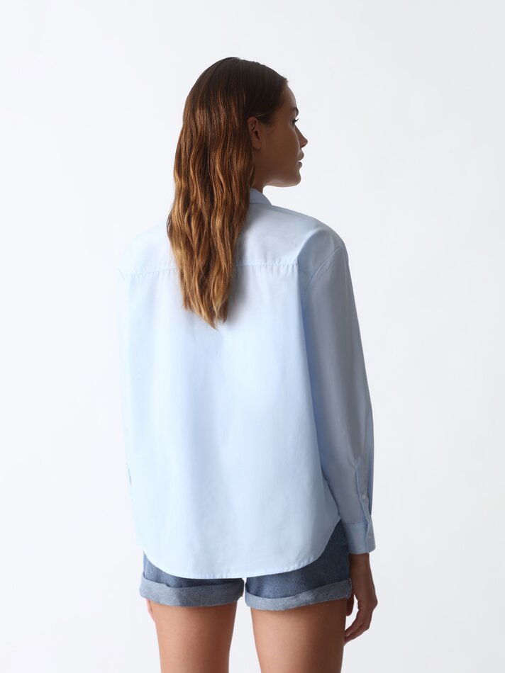 Camisa de popeline de manga comprida - Azul claro