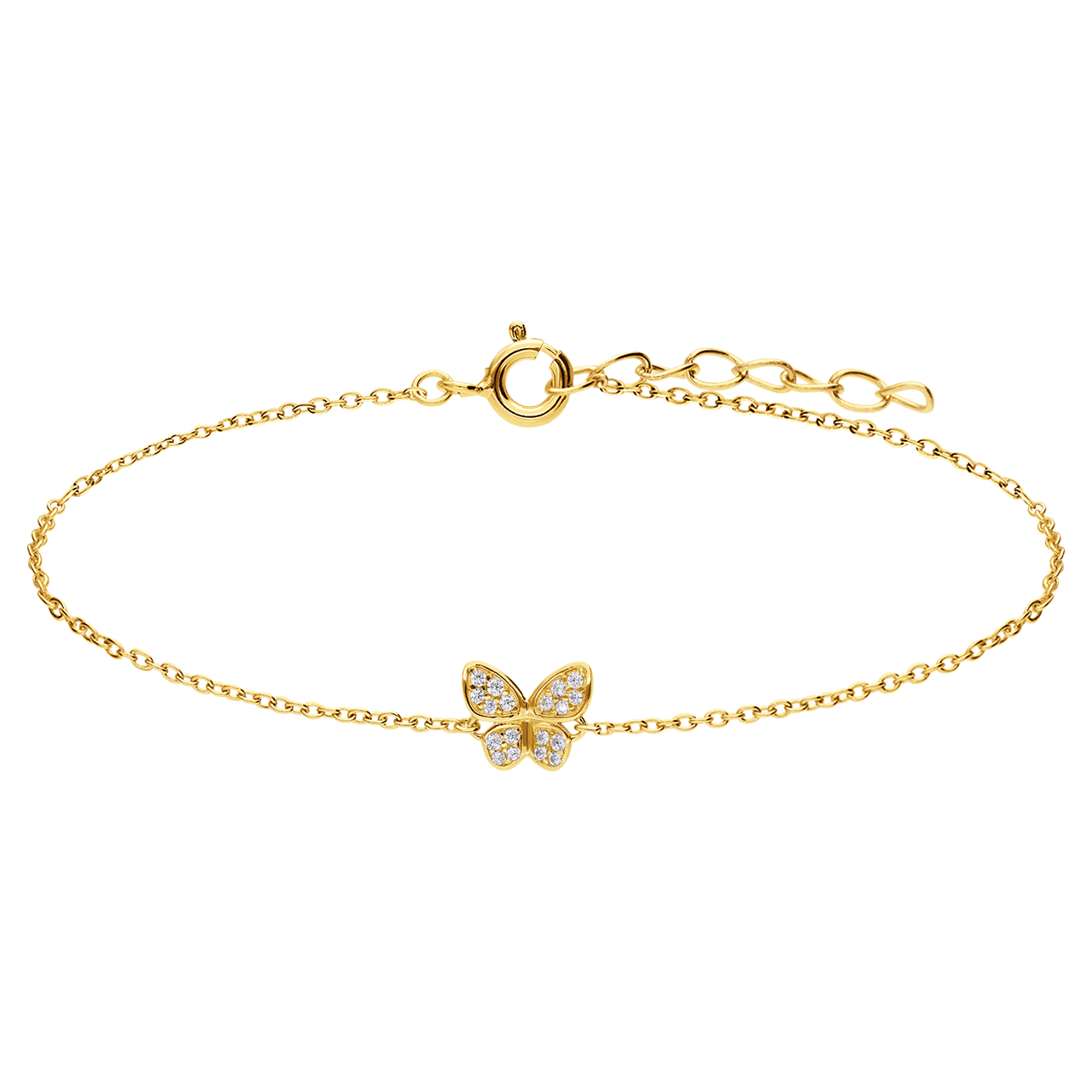 Zilveren goldplated armband vlinder zirkonia