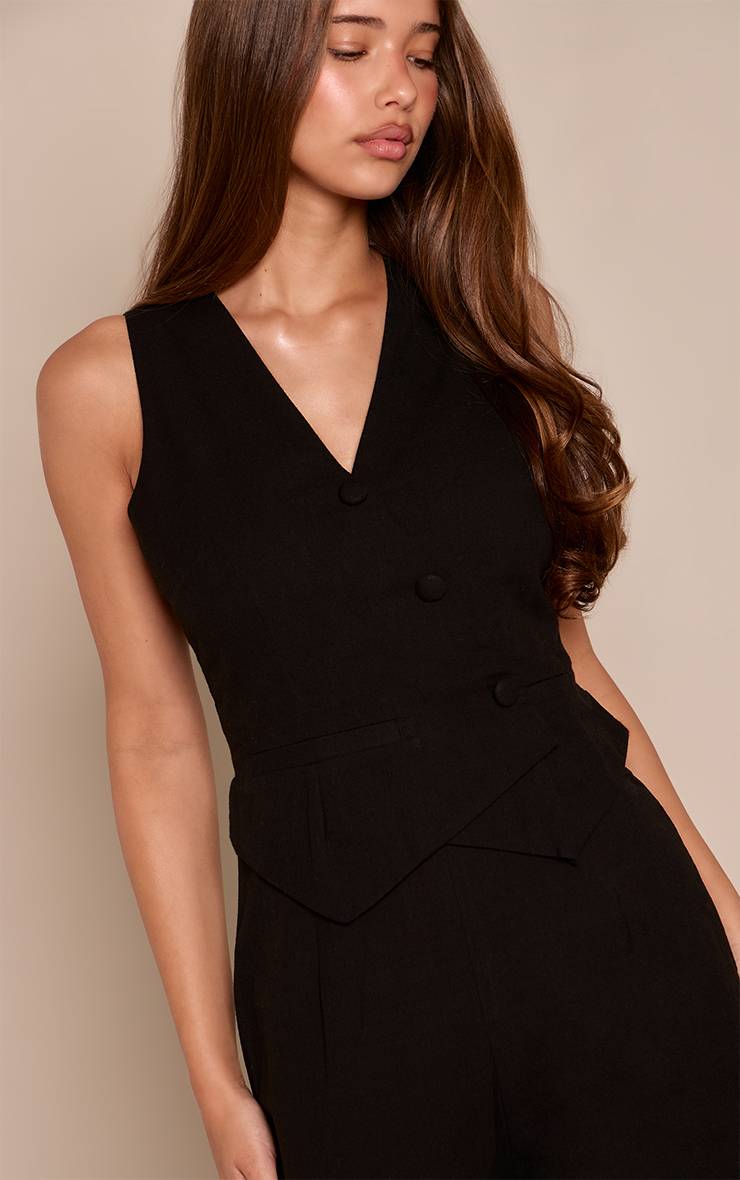 Noir Combinaison-pantalon Effet Lin Avec Bustier Gilet