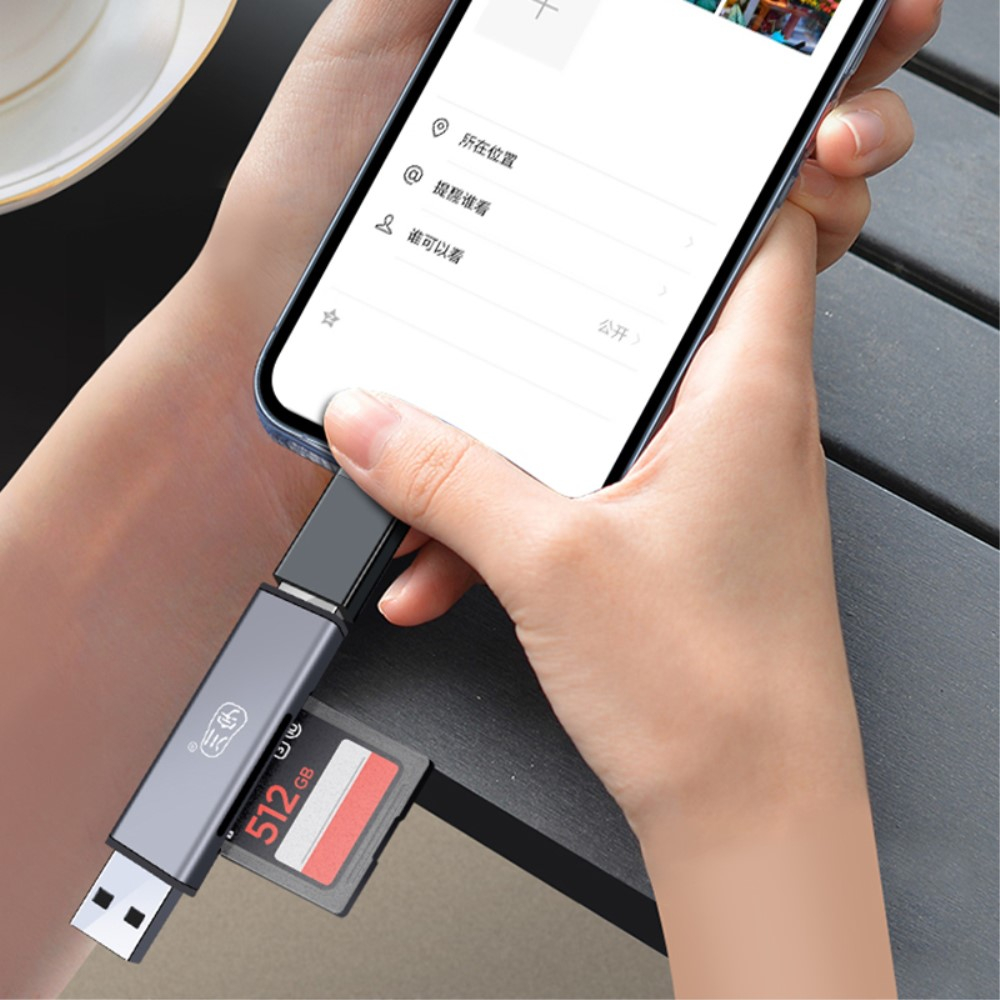 3in1 USB 3.0 / USB C / Lightning Kartenlesegerät Card Reader SD und Micro SD Speicherkarten - Grau