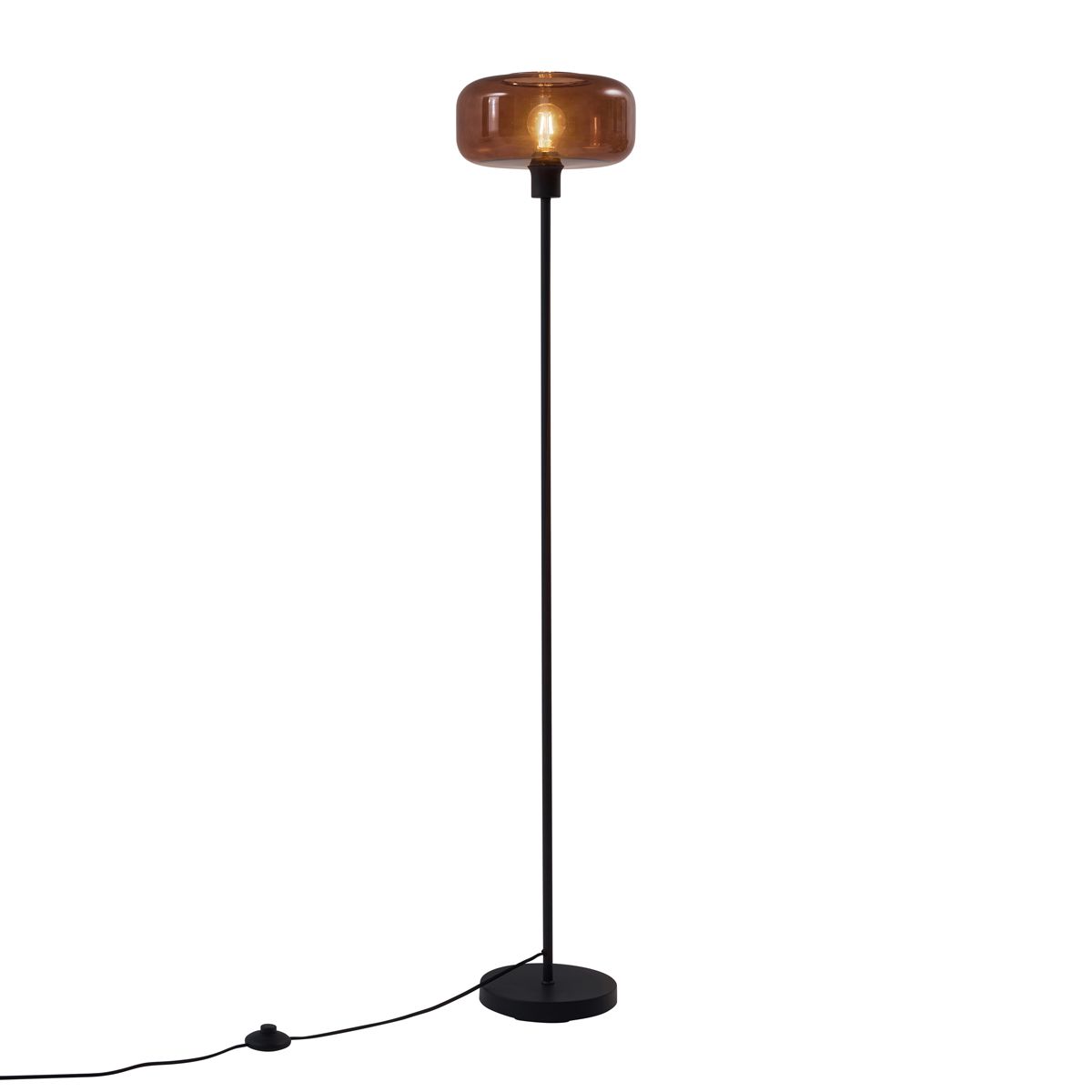 Retro vloerlamp zwart met brons glas - Bizle