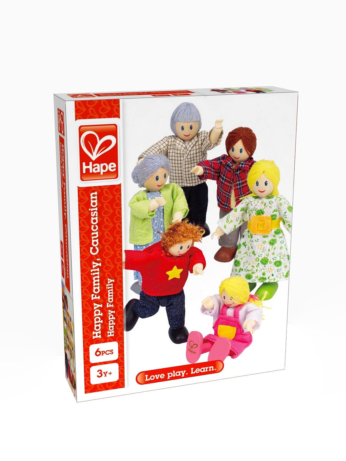 Família de 6 bonecas de madeira Hape multicoloridas