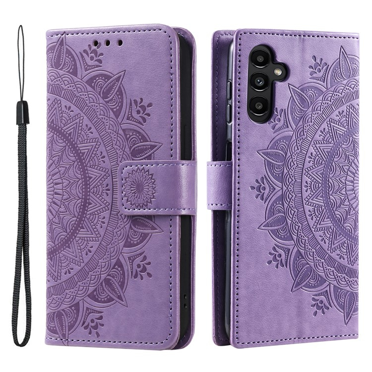 Samsung Galaxy A16 Leder Tasche Wallet Mandala Flowers Imprint - Lila