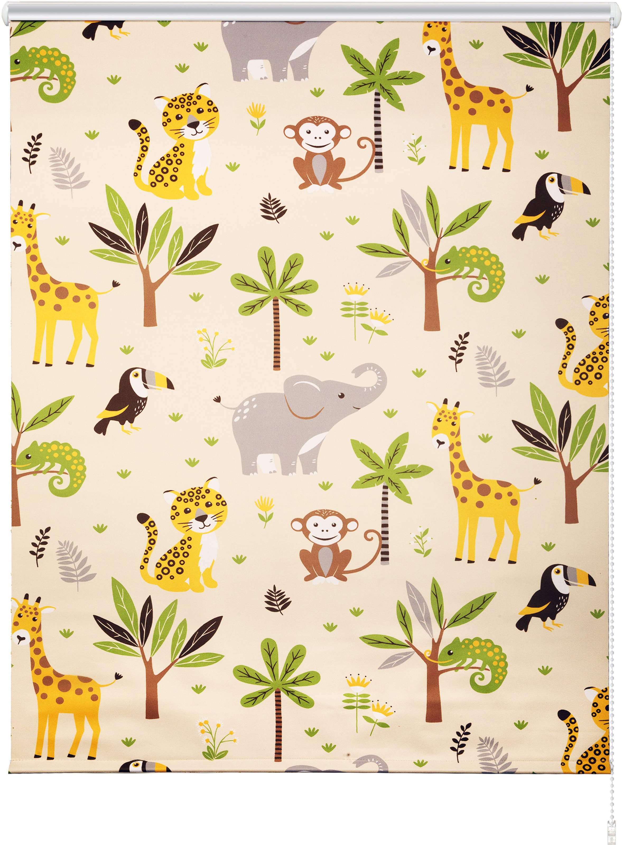 GOODproduct Rollo »Jungle« Lichtschutz Sichtschutz ohne Bohren freihängend Klemmfix, Fixmass, Tiere, Kinderrollo, einseitig bedruckt