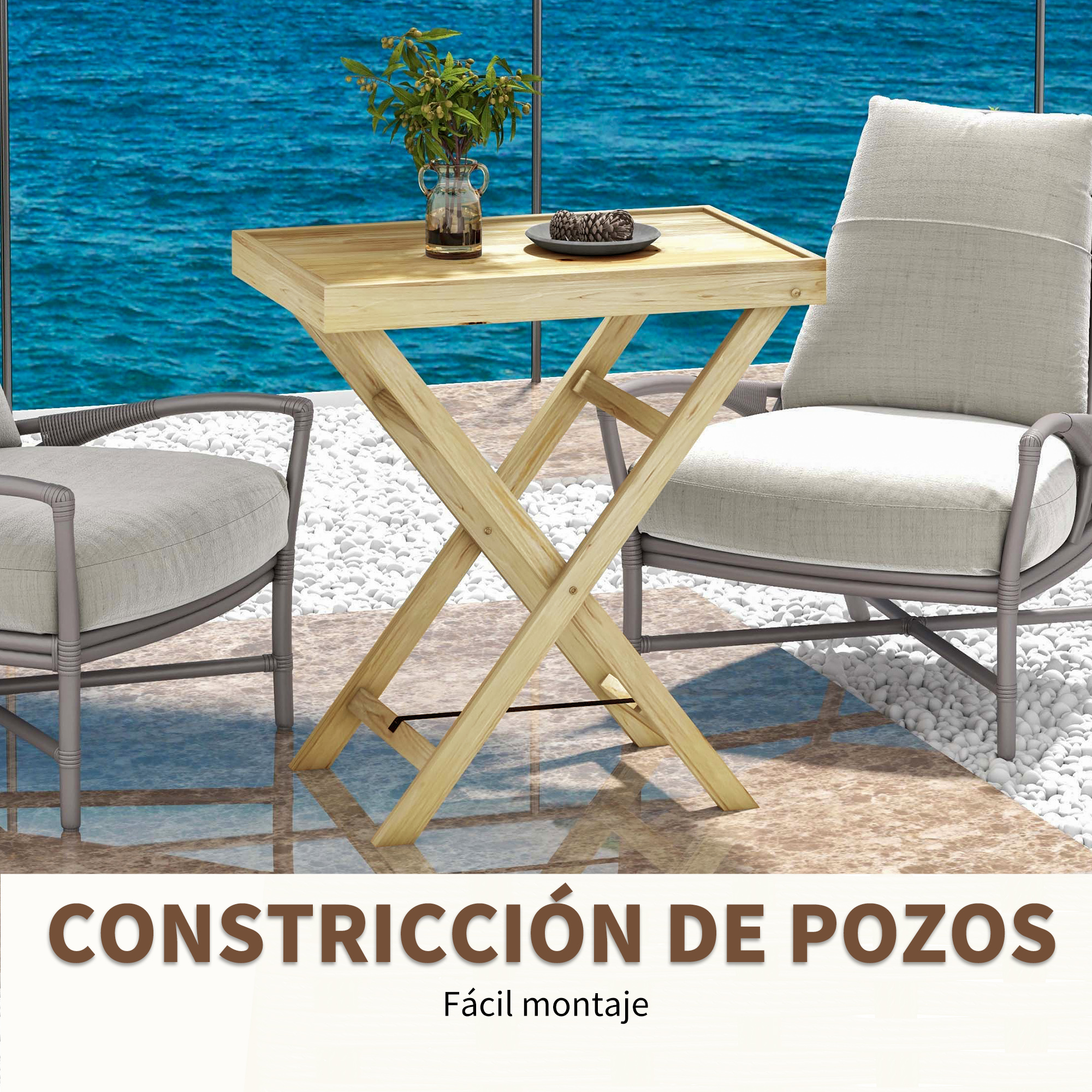 Mesa de jardim Outsunny em madeira natural