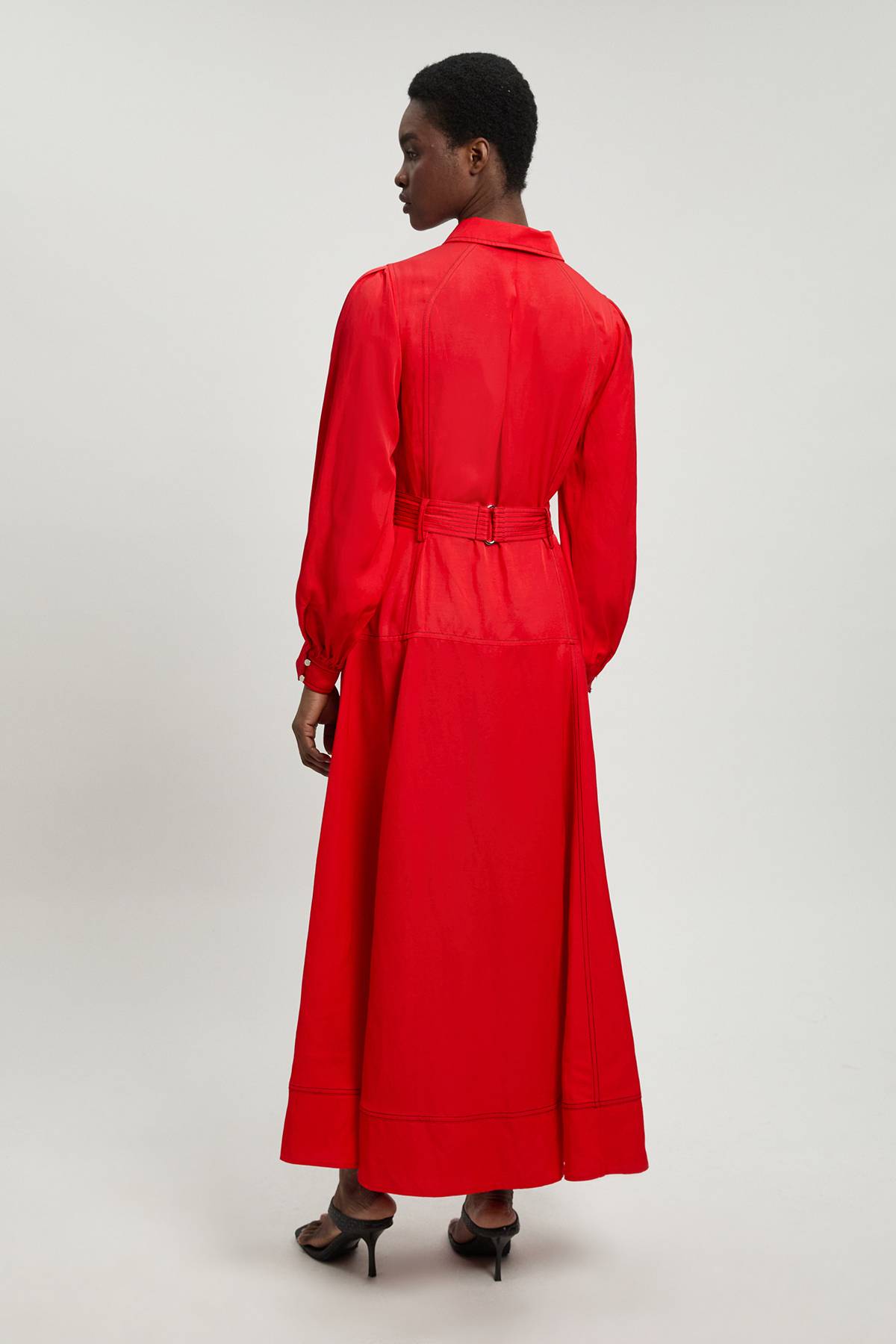 KarenMillen Robe Maxi en Sergé de Lin Premium avec Surpiqûres