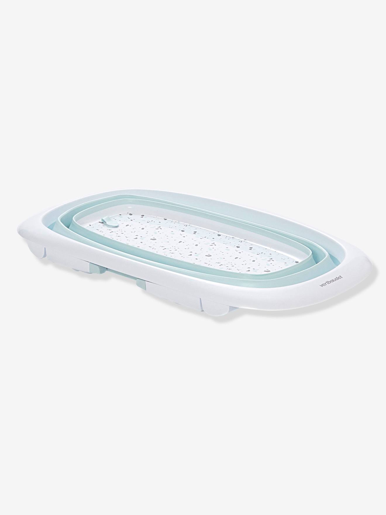 Banheira dobrável Easytub VERTBAUDET, com estampa azul.