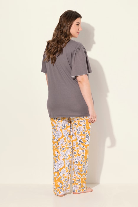 Pyjama, Blüten, U-Boot-Ausschnitt, Halbarm, Taschen