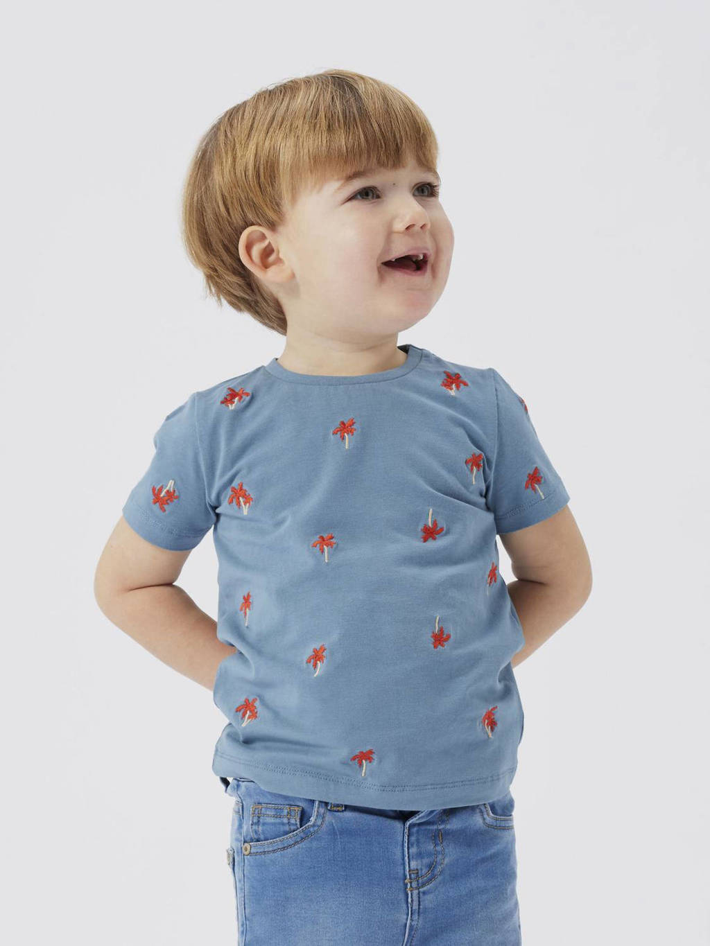 NAME IT T-shirt NMMHELUR met all over print middenblauw/rood