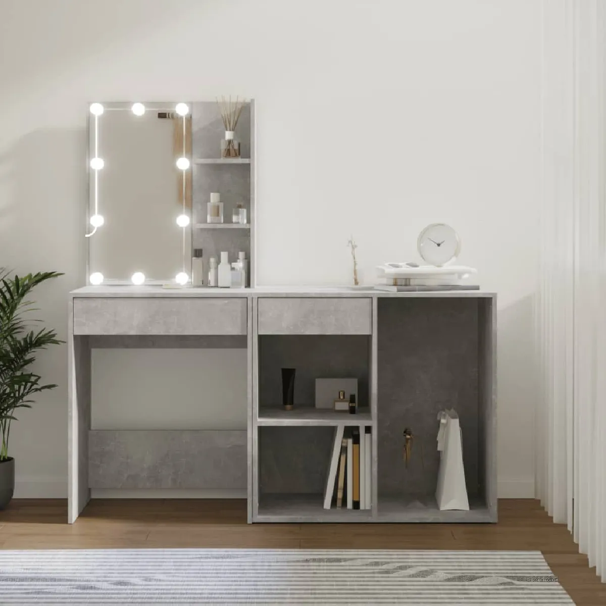 VidaXL Coiffeuse à LED et Armoire