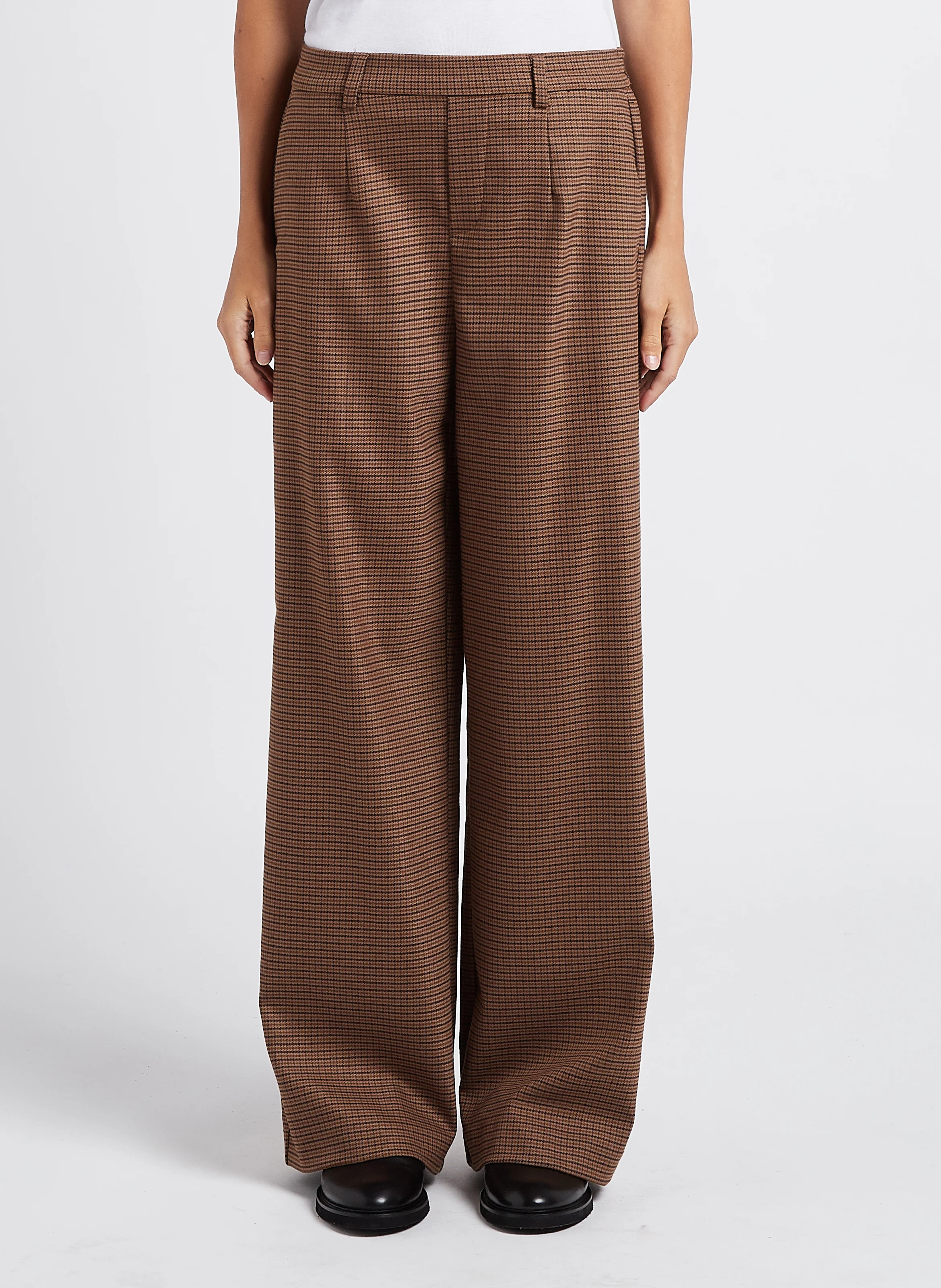 Pantalon large à rayures| Beige