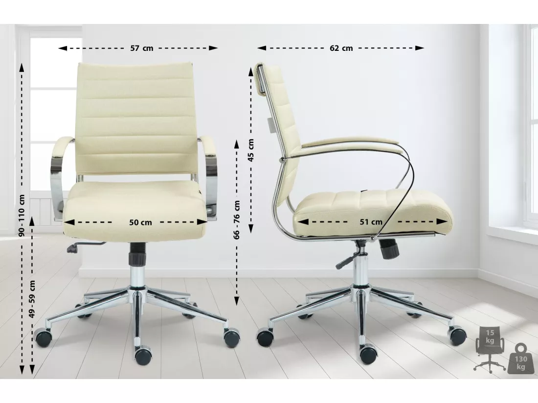 Chaise de bureau - Tissu - Crème - Oakland