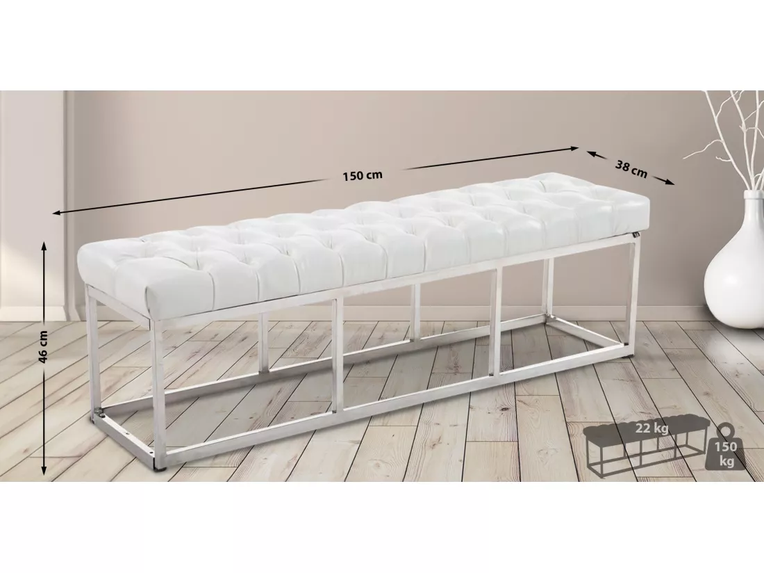Banquette - Similicuir & Acier inoxydable - Blanc - Amun