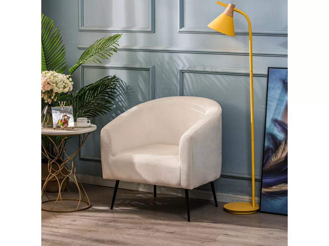 Fauteuil de salon en métal et velours beige