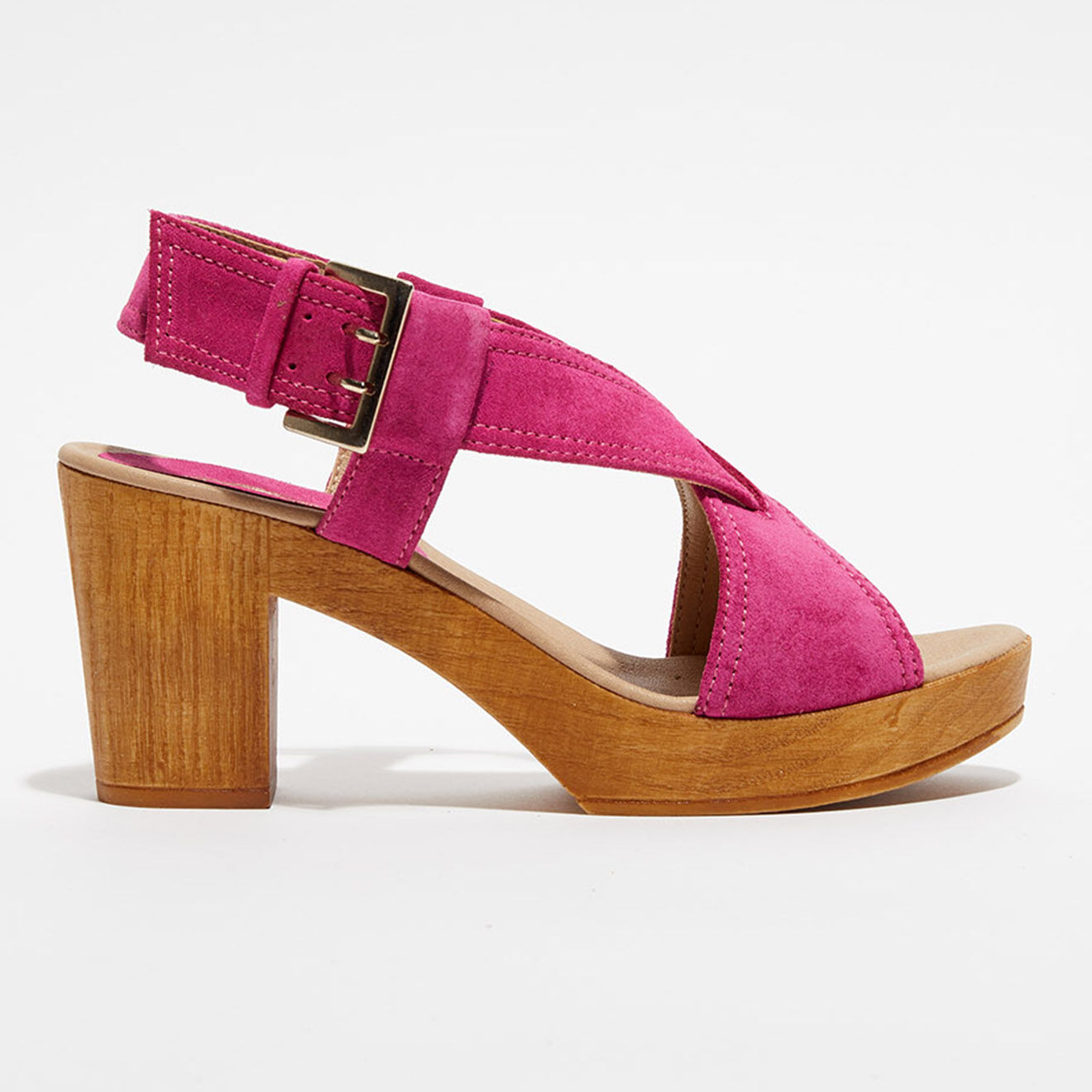 Apologie Studio Sandales sabots en Velours de Cuir Marta rose bonbon - Talon 8 cm