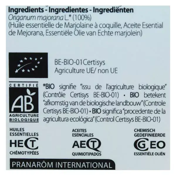 Pranarom Huile Essentielle Marjolaine à Coquilles Bio 5ml