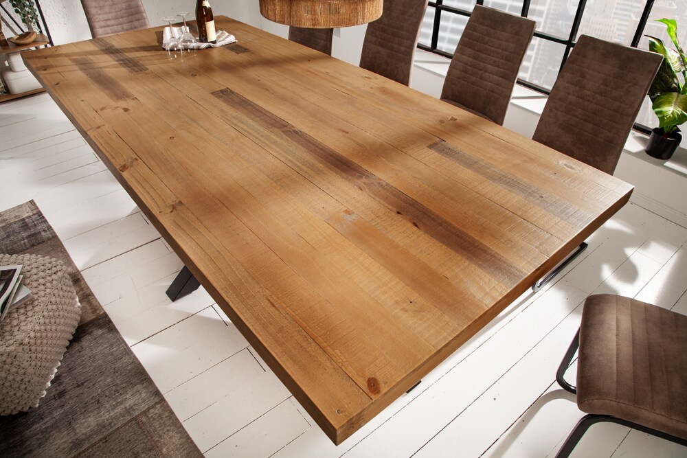 riess-ambiente Esstisch GALAXIE - 240cm massiv vintage braun recyceltes Pinienholz schwarzes Stahlgestell