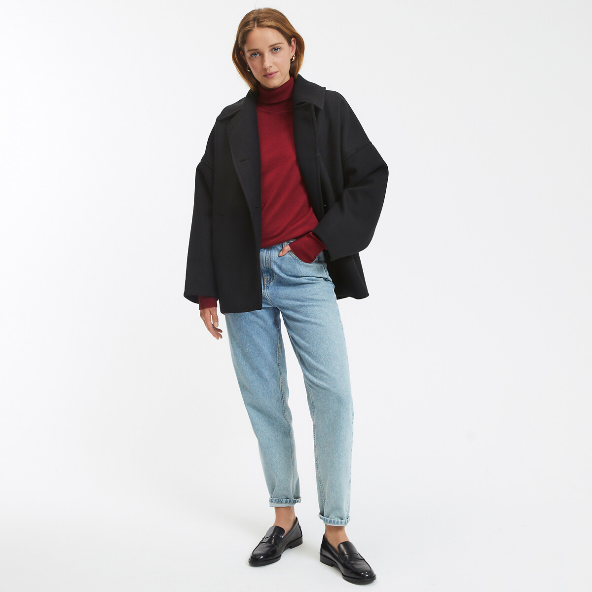 COLEÇÃO LA REDOUTE<br>Casaco curto oversized com fecho de botão