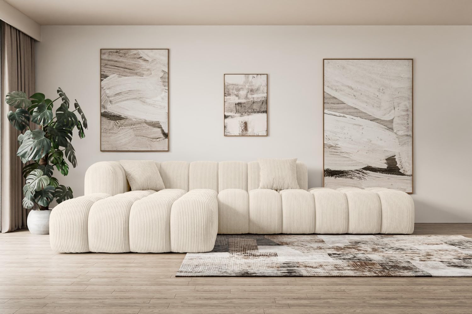 ALTDECOR Ecksofa in L-Form Corner Sofa Bett Eckcouch Couch Wohnlandschaft Cauchsofa Olea-L2-289x176x71 cm Beige