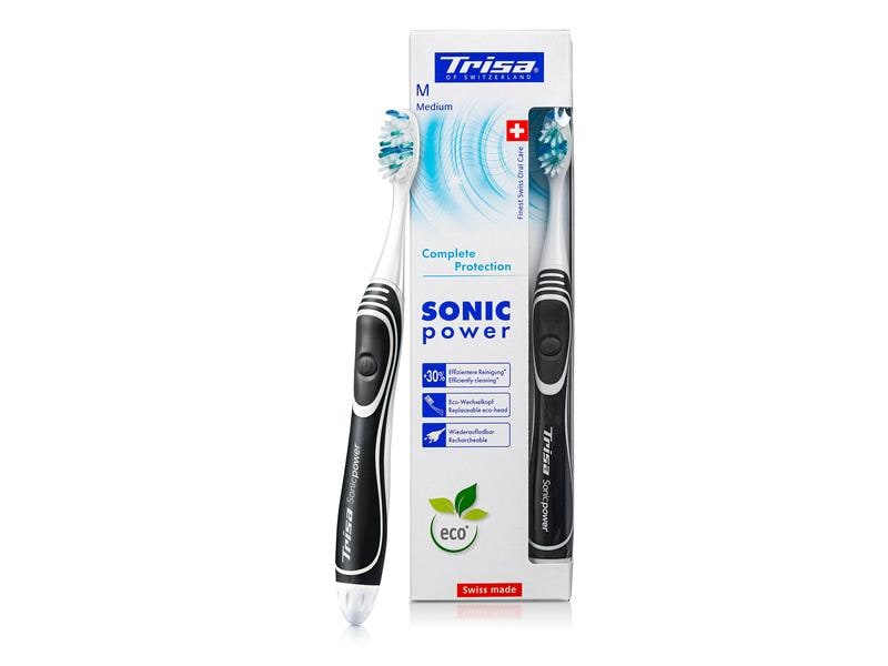 Trisa Schallzahnbürste Sonicpower Complete Protection mediu In der Schweiz hergestellte elektrische Zahnbürste