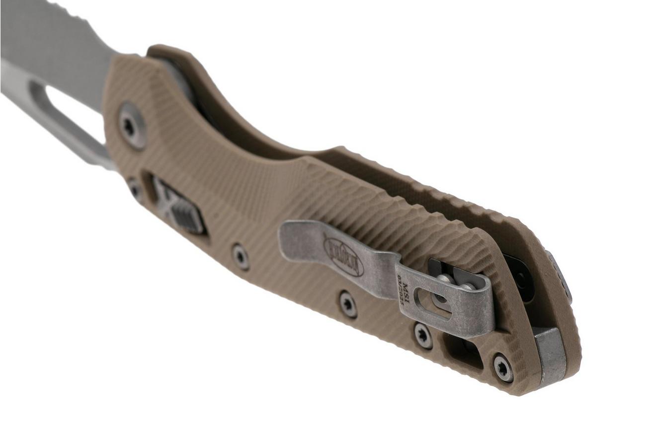 Microtech MSI Standard Issue 210-11APFLGTTA, Apocalyptic Stonewashed M390MK, Fluted Tan G10, partly serrated zakmes
