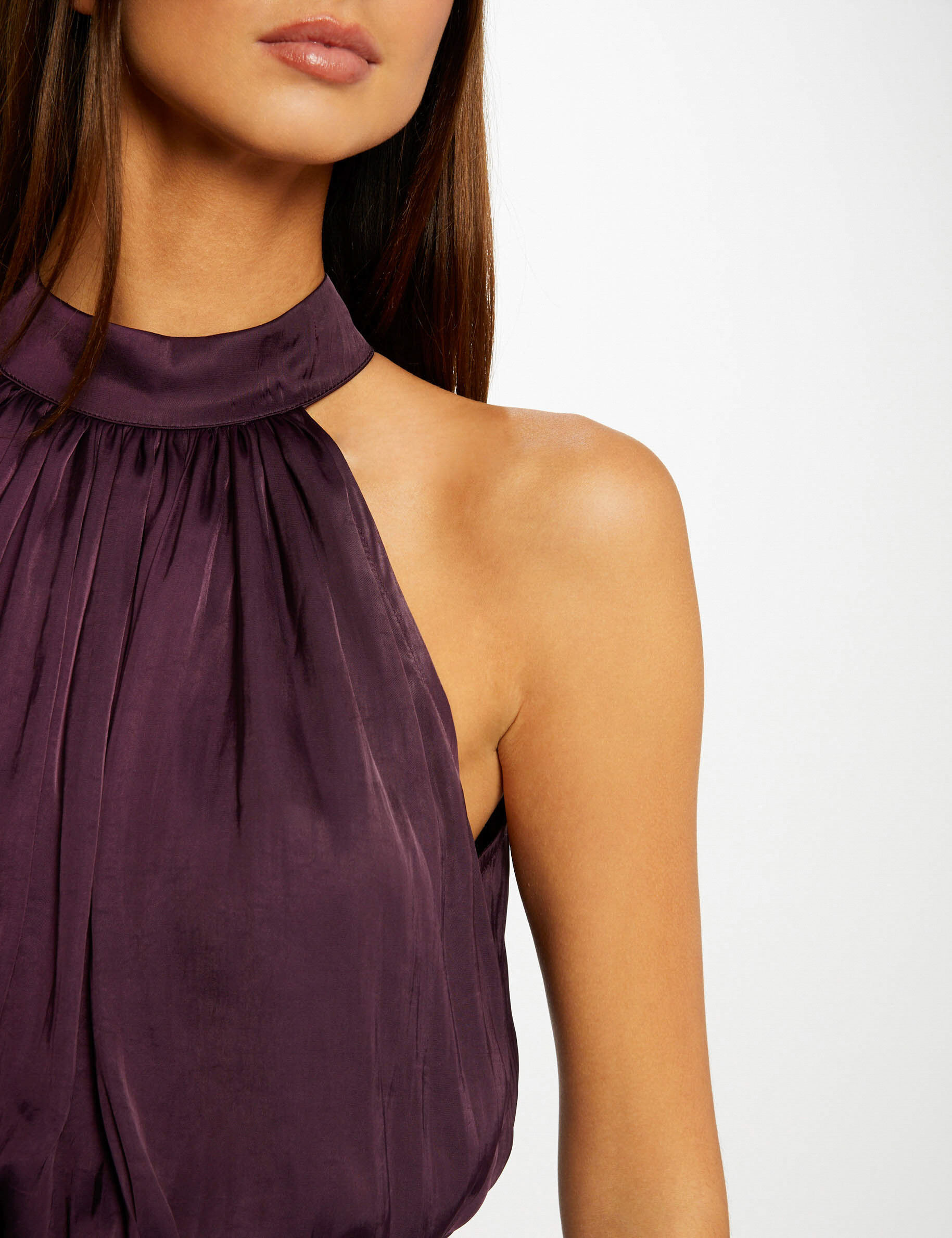 Robe longue évasée fluide prune femme - prune