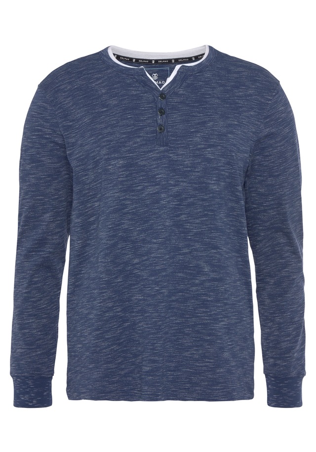 DELMAO Henleyshirt , Langarm,  melierte Optik,  Henleykragen,  aus Baumwollmischung