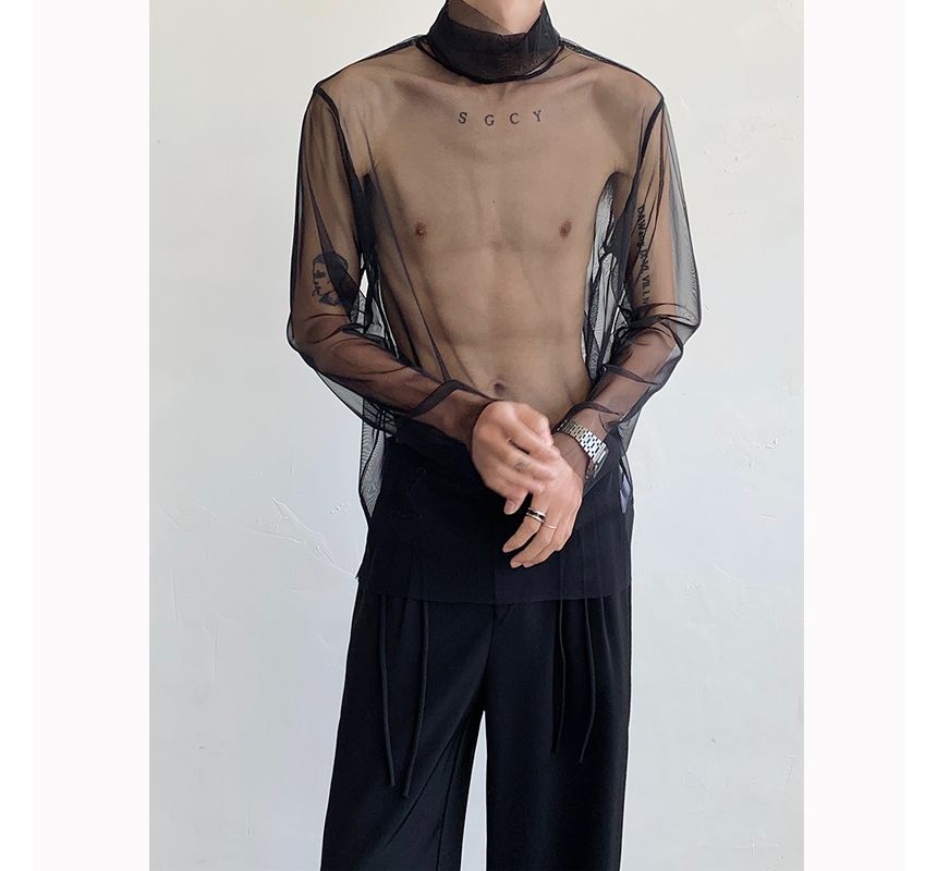 Adotuastic - Mesh top met lange mouwen en coltrui